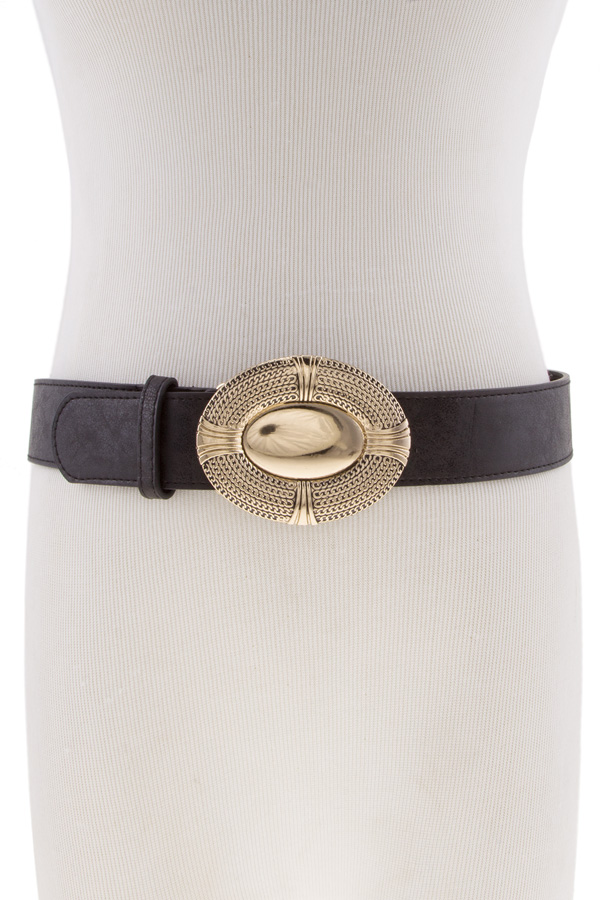 Metal accent buckle faux leather with elastic belt