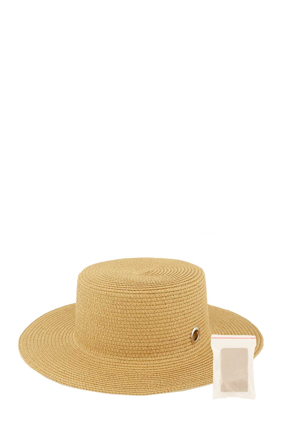 Flat Top Straw Hat with Satin Tie
