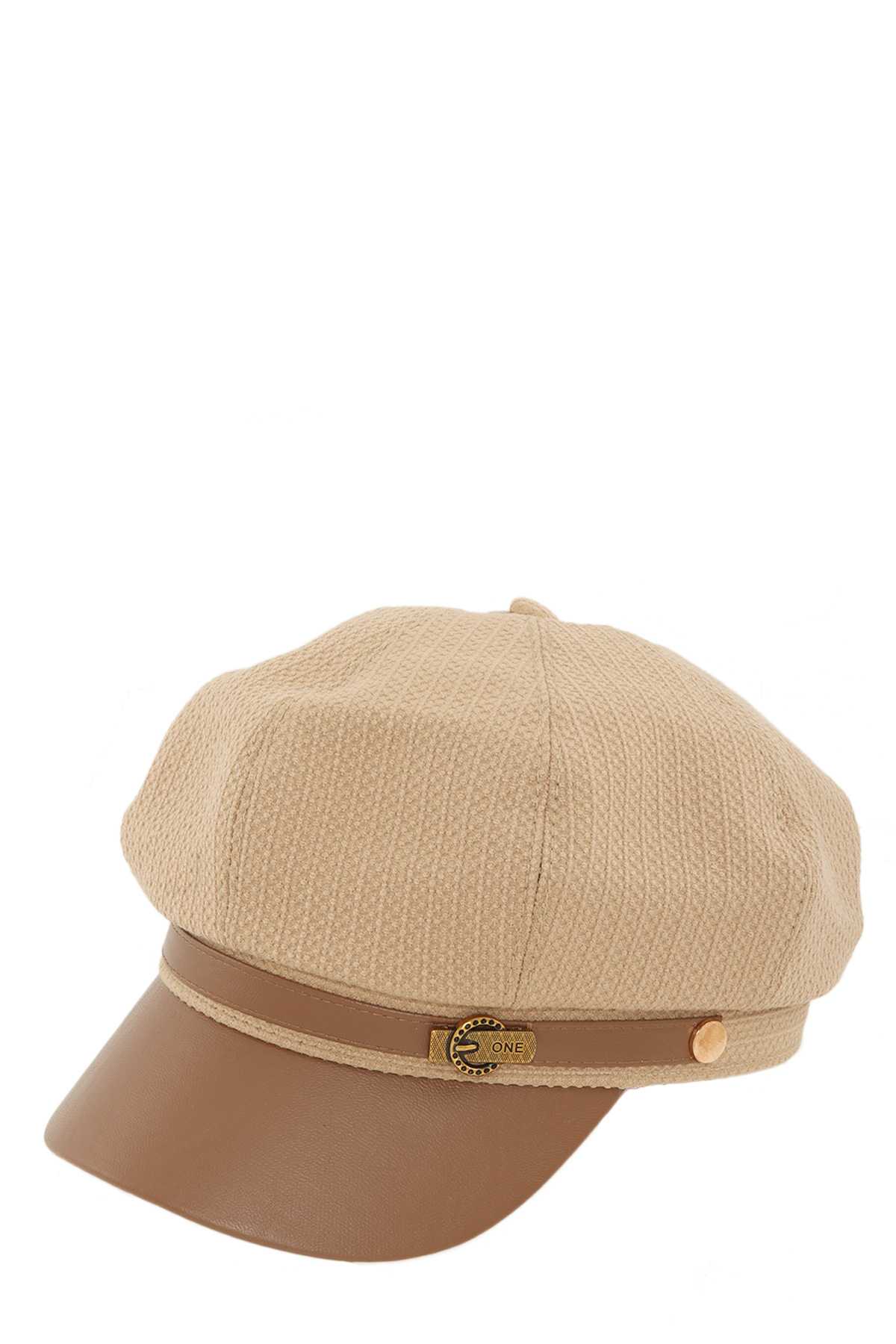 Newsboy Beret Cap with Faux Leather Visor