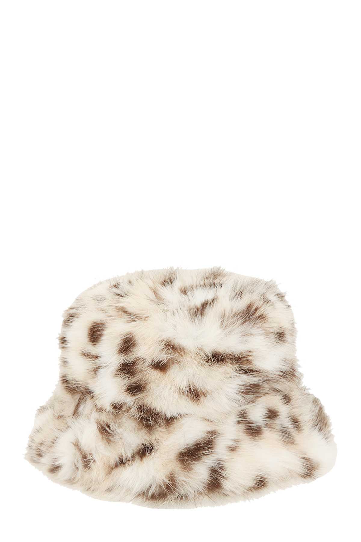 Large Leopard Print Fur Bucket Hat