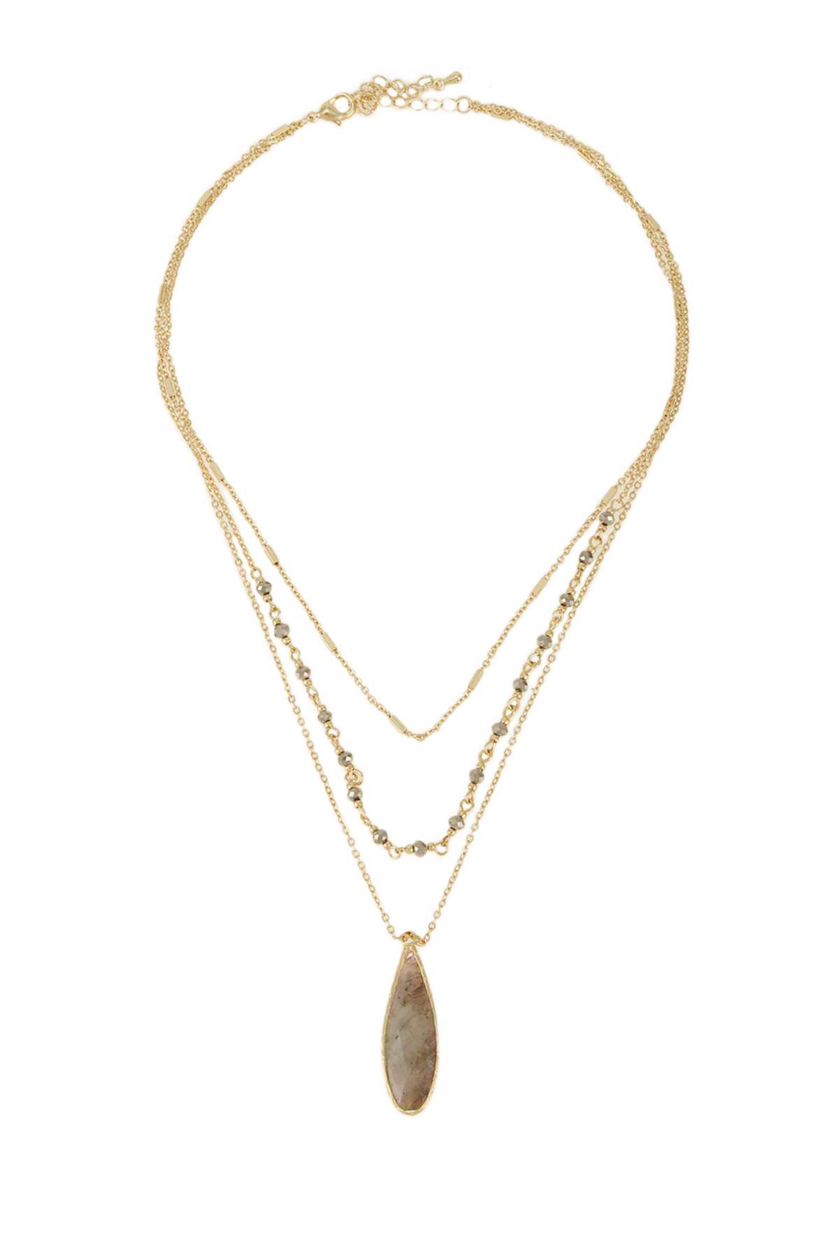 Teardrop Stone and Cubic Layered Chain Necklace
