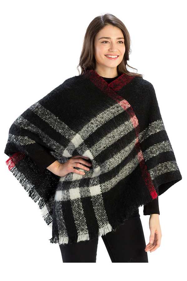 Check Plaid Cover Up Poncho