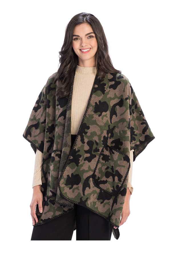 Camouflage Pattern Cape with Pockets