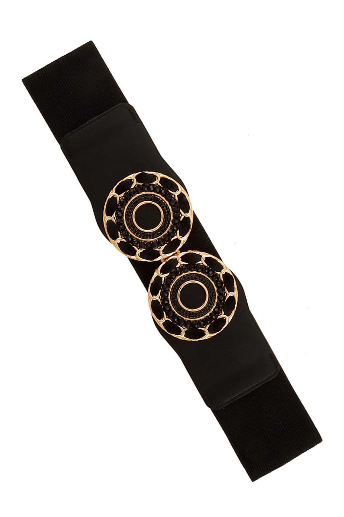 Double Circle with Rhinestone and Beads Buckle Elastic Belt