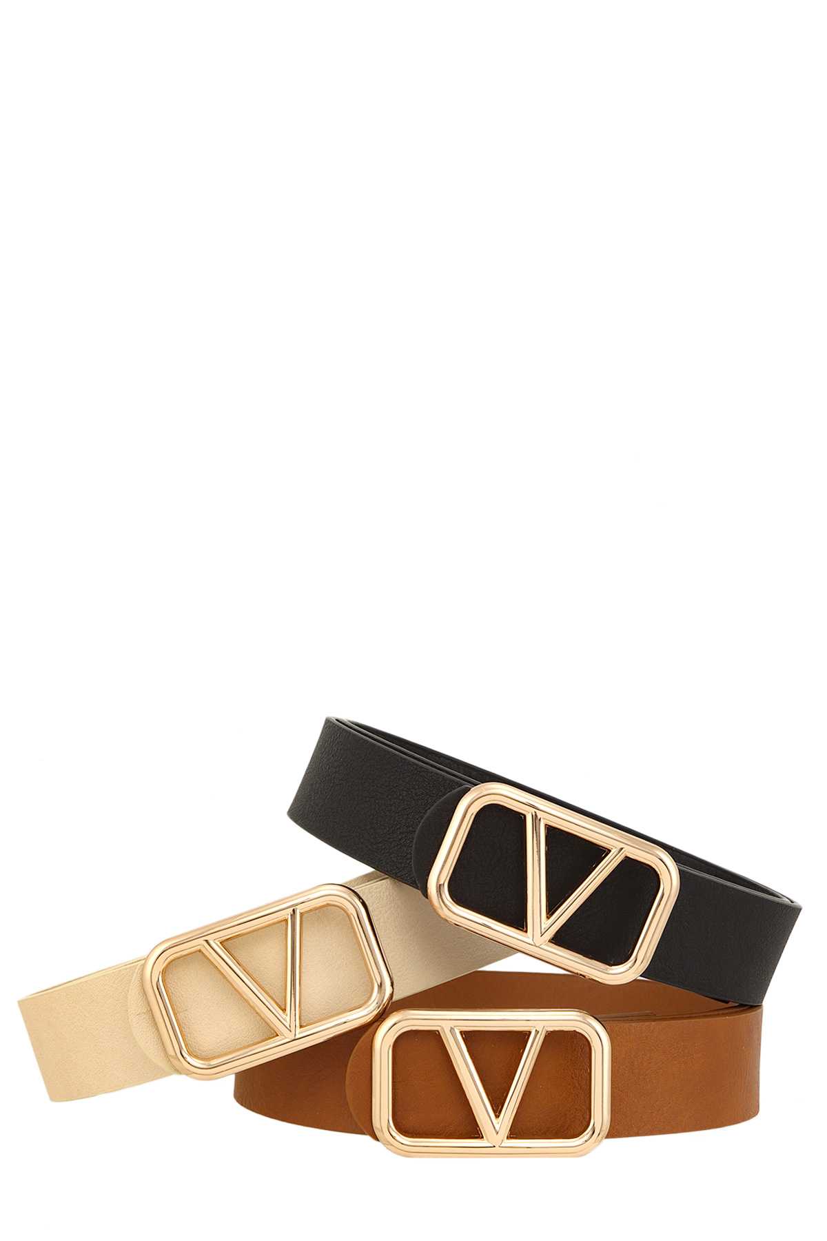 V Buckle Pu Leather Belt