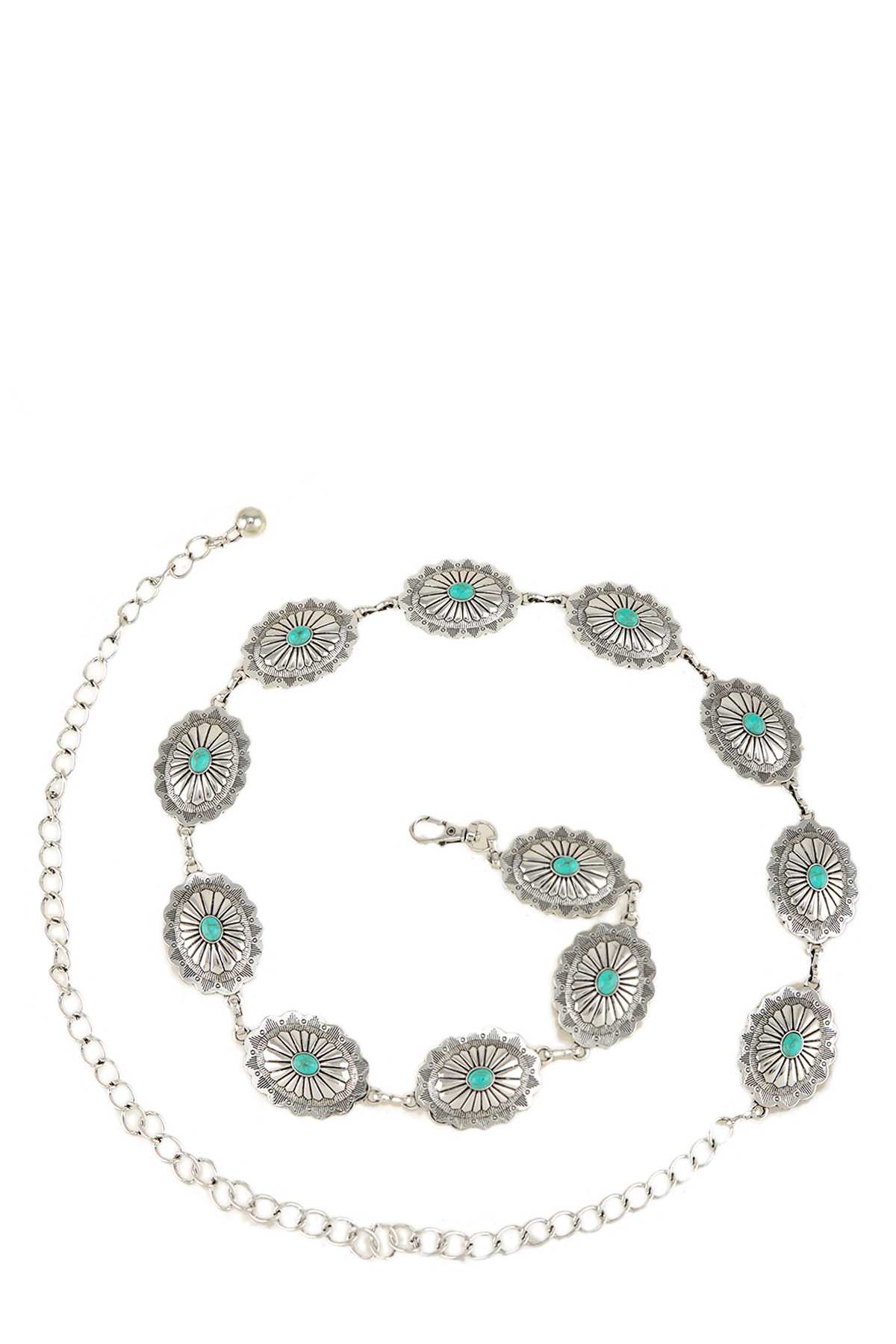 Oval Turquoise Disc Concho Chain Belt