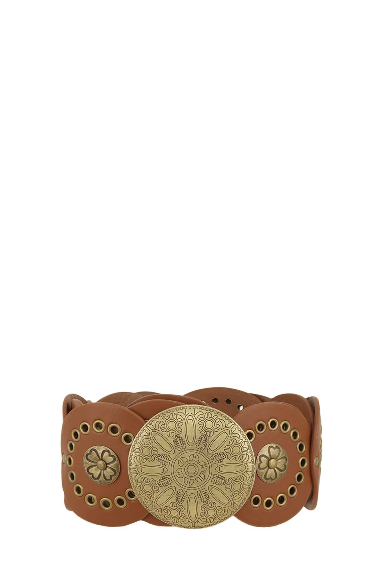 Studded Buckle Disc Faux Leather Belt