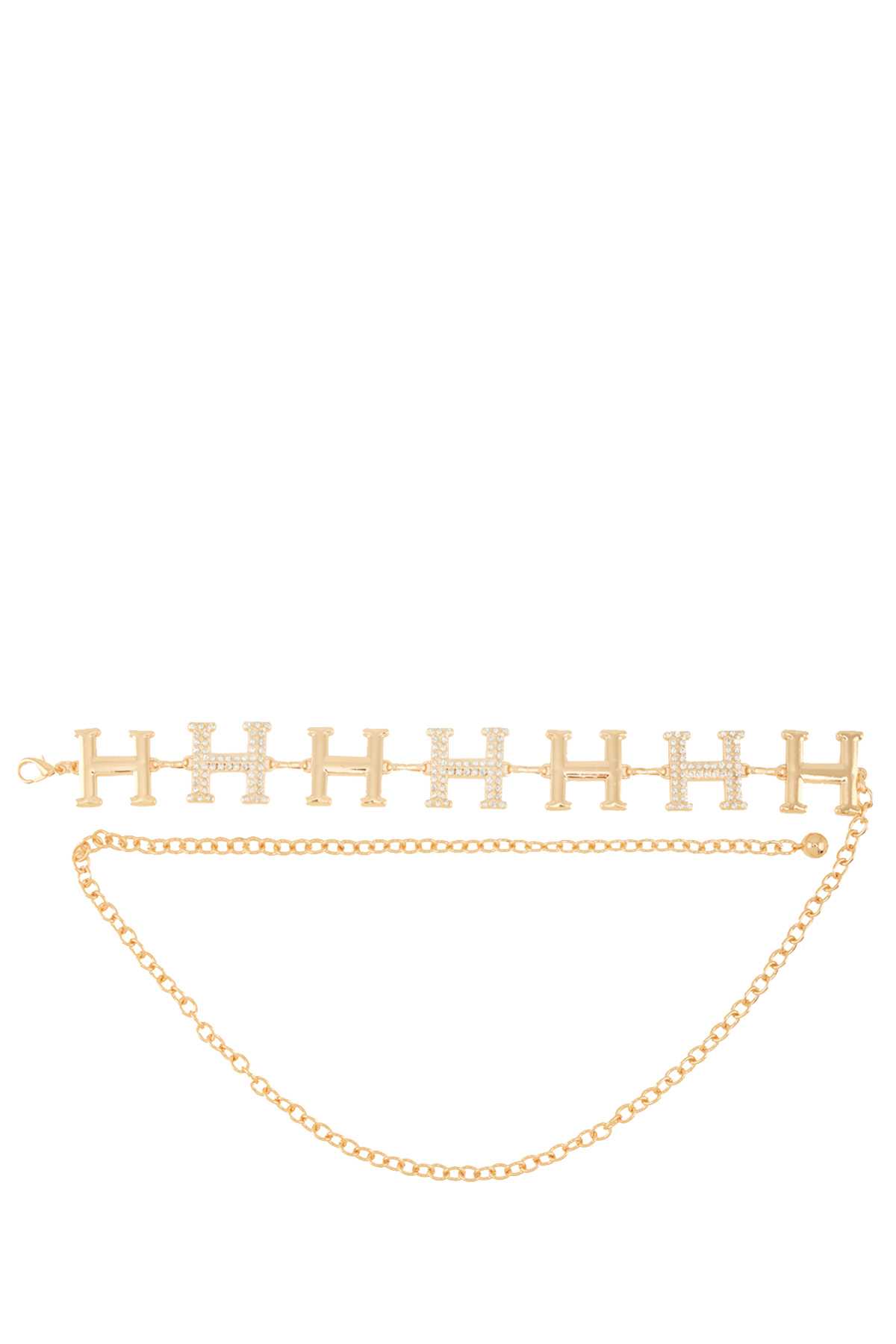 Letter 'H' Rhinestone Accent Linked Chain Belt