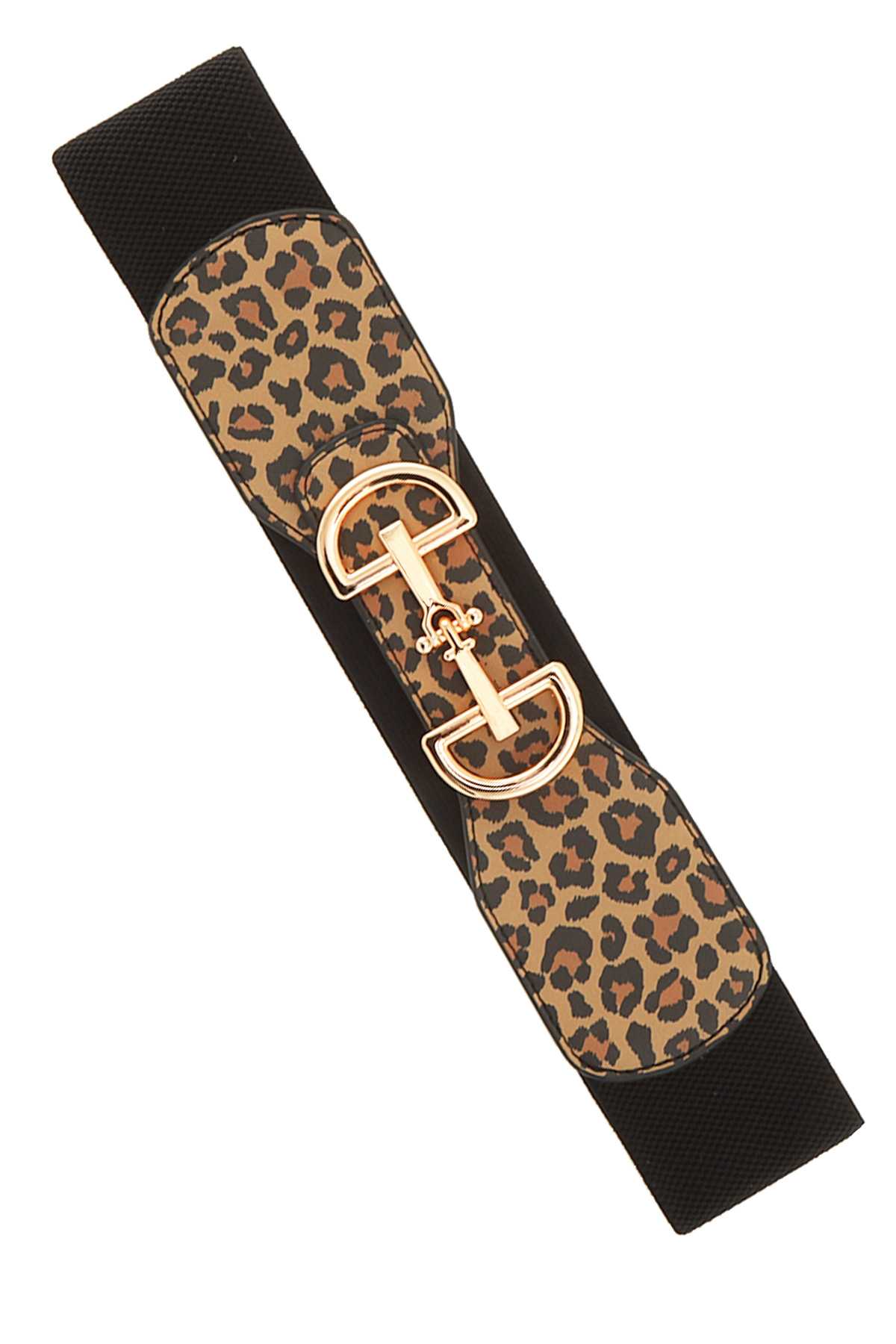 Leopard Print Elastic Belt With Metal Link Buckle