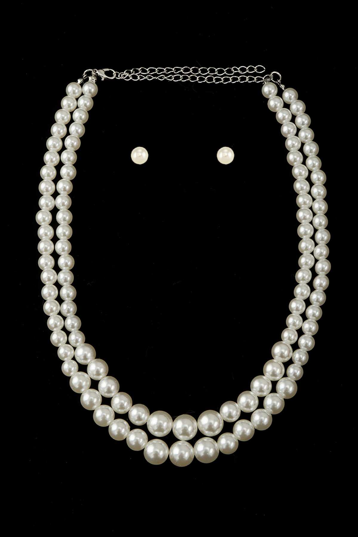 Pearl Beaded Layered Necklace Set