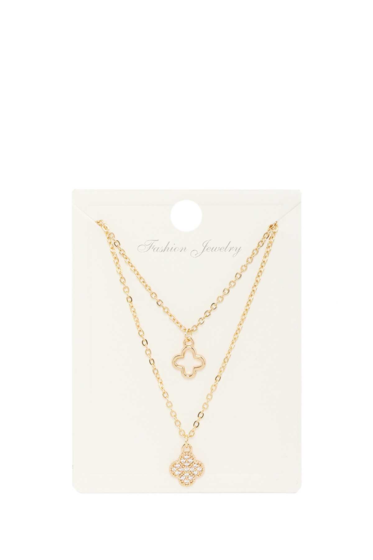 Double Layered with Clover Pendant Necklace