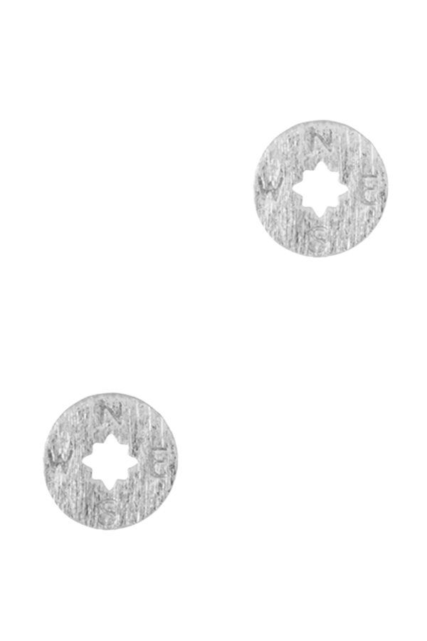 Brushed compass stud earrings