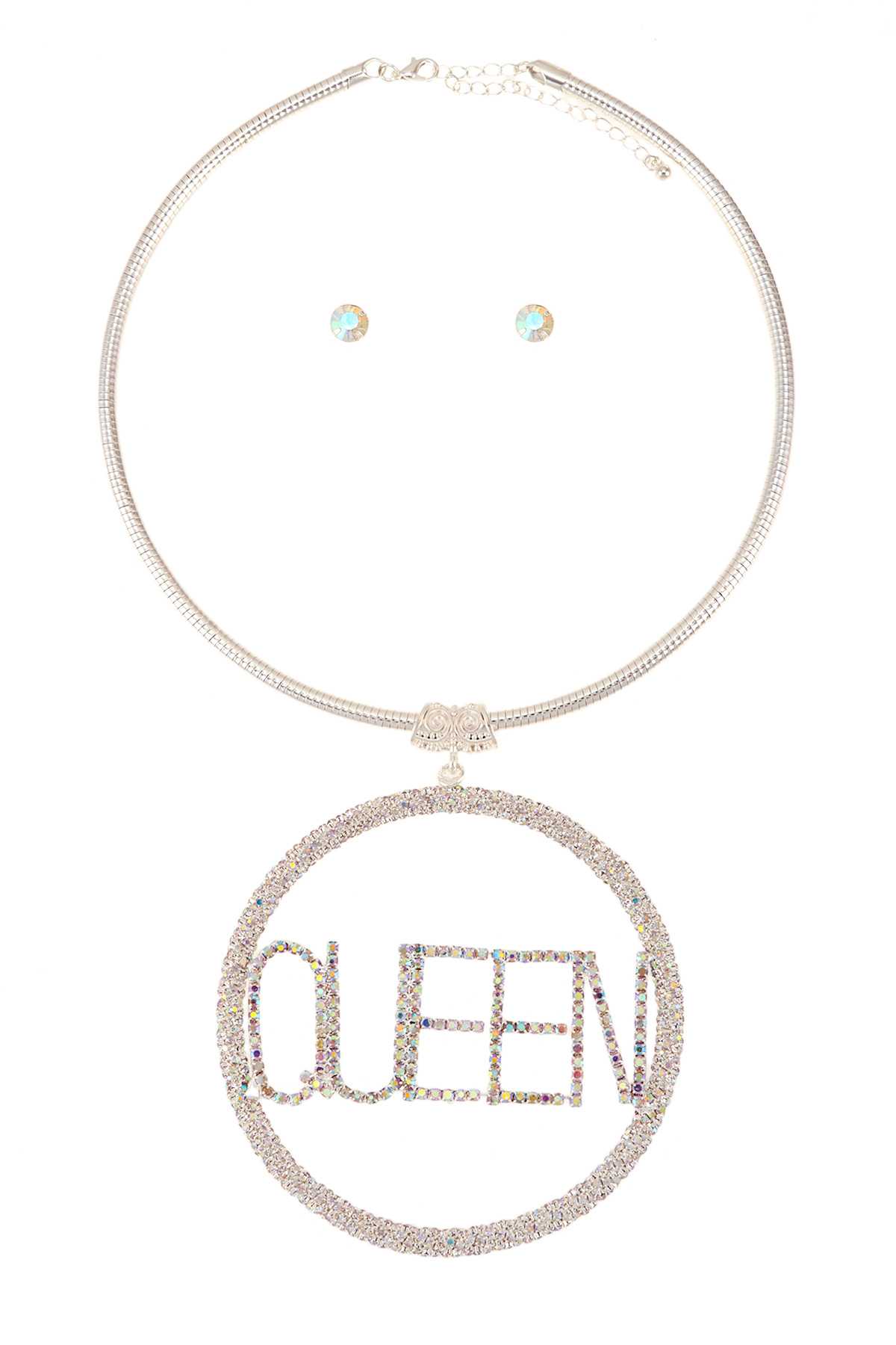 Queen Rhinestone Pendant Collar Necklace