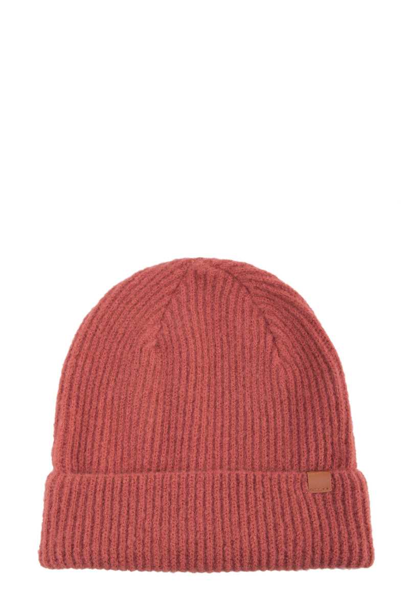 Solid Rib Beanie with Leather Tab