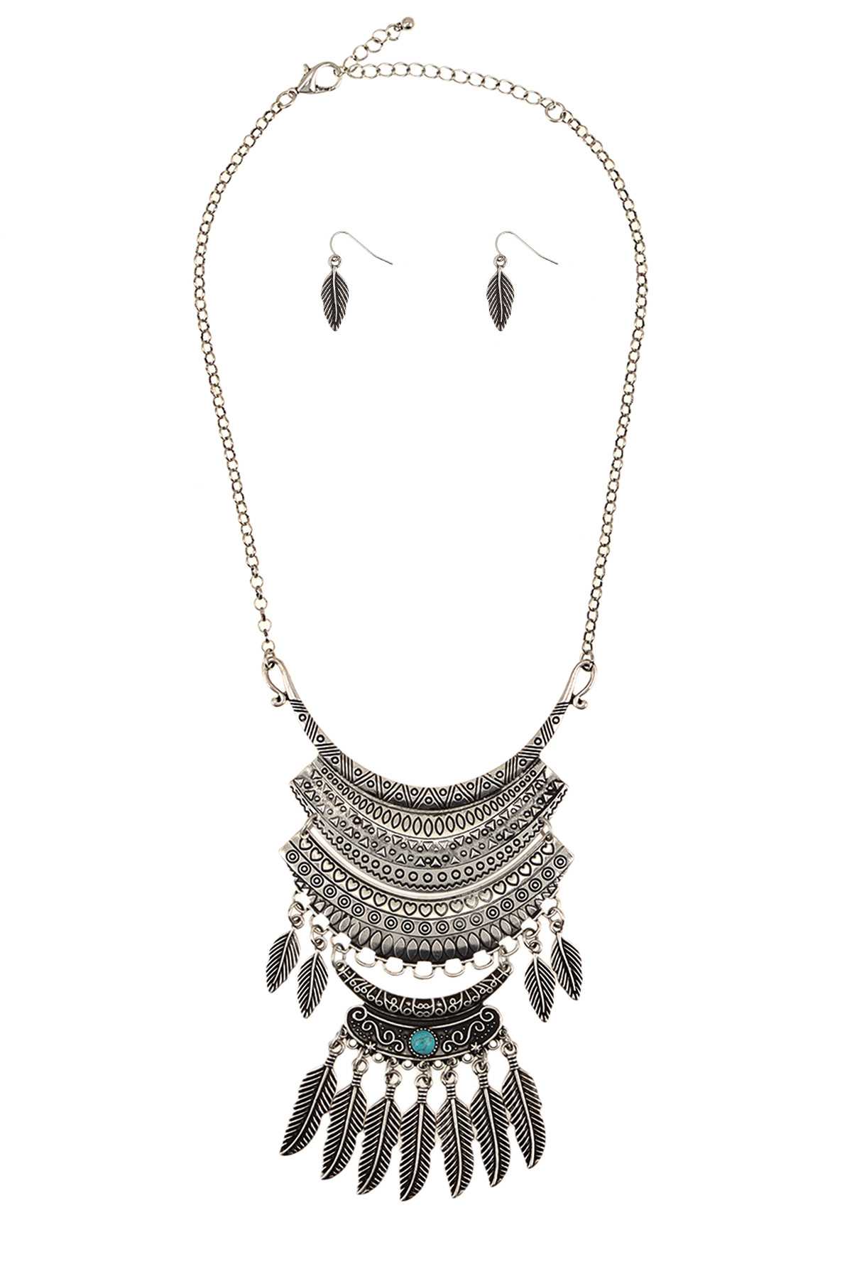 Metal Feather Accent Necklace Set