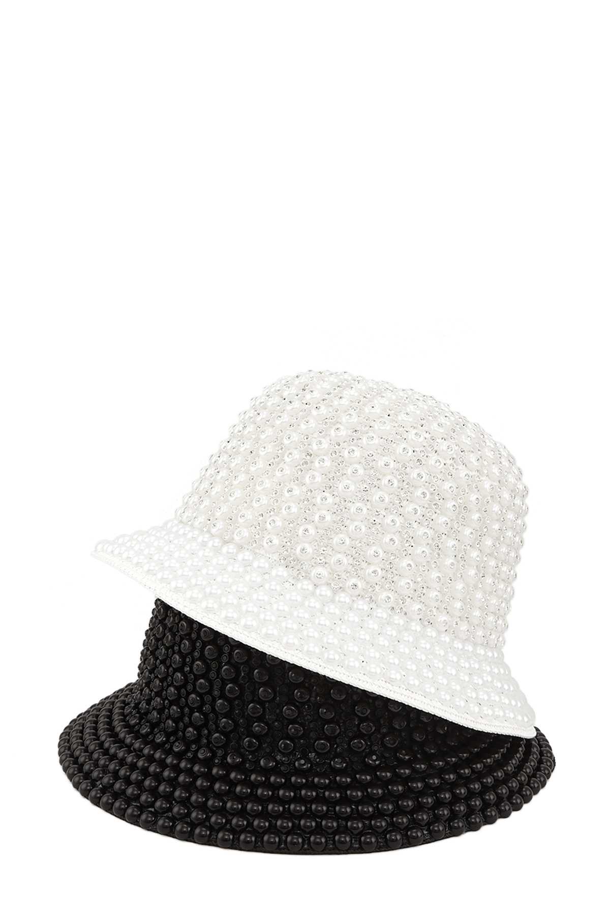 Rhinestone and Pearl Decorated Straw Hat