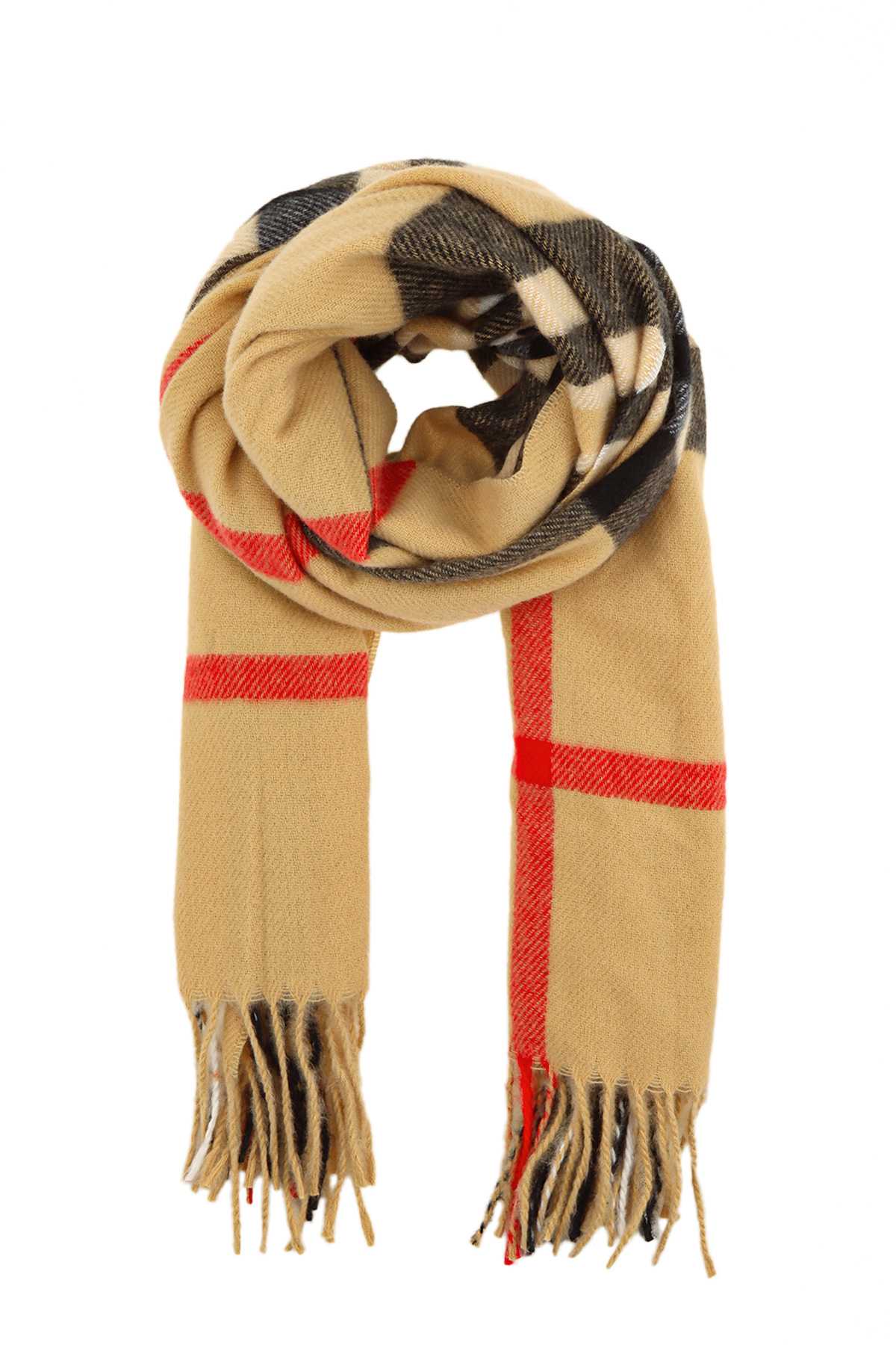 Plaid Print Fringe Scarf