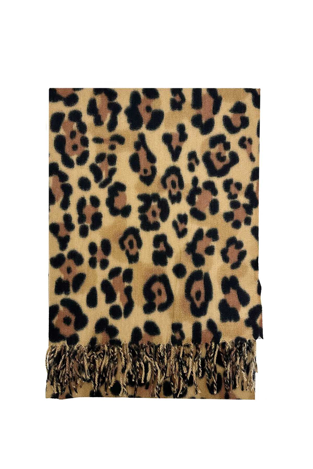 Mature Leopard Printed with Fringe Scarf