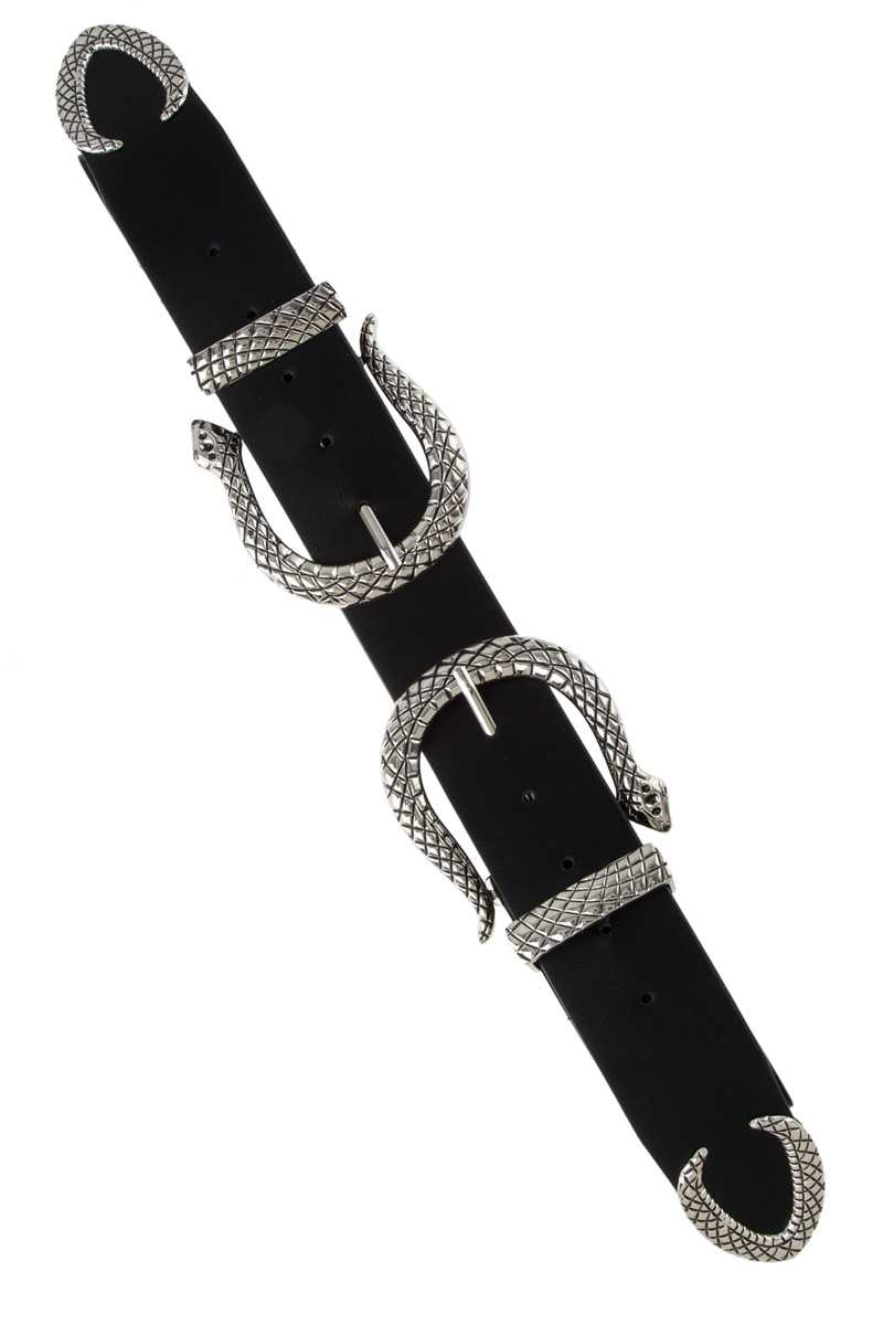 Wide Double Buckle Belt with Snake Design Buckle