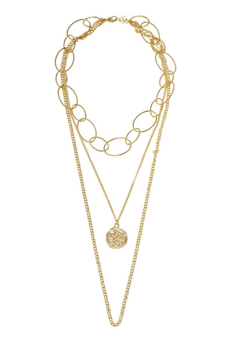 Linked Oval and Chain Layered Necklace