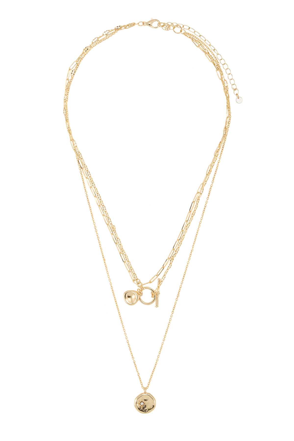 Hammered Circle Charm Chain Layered Necklace