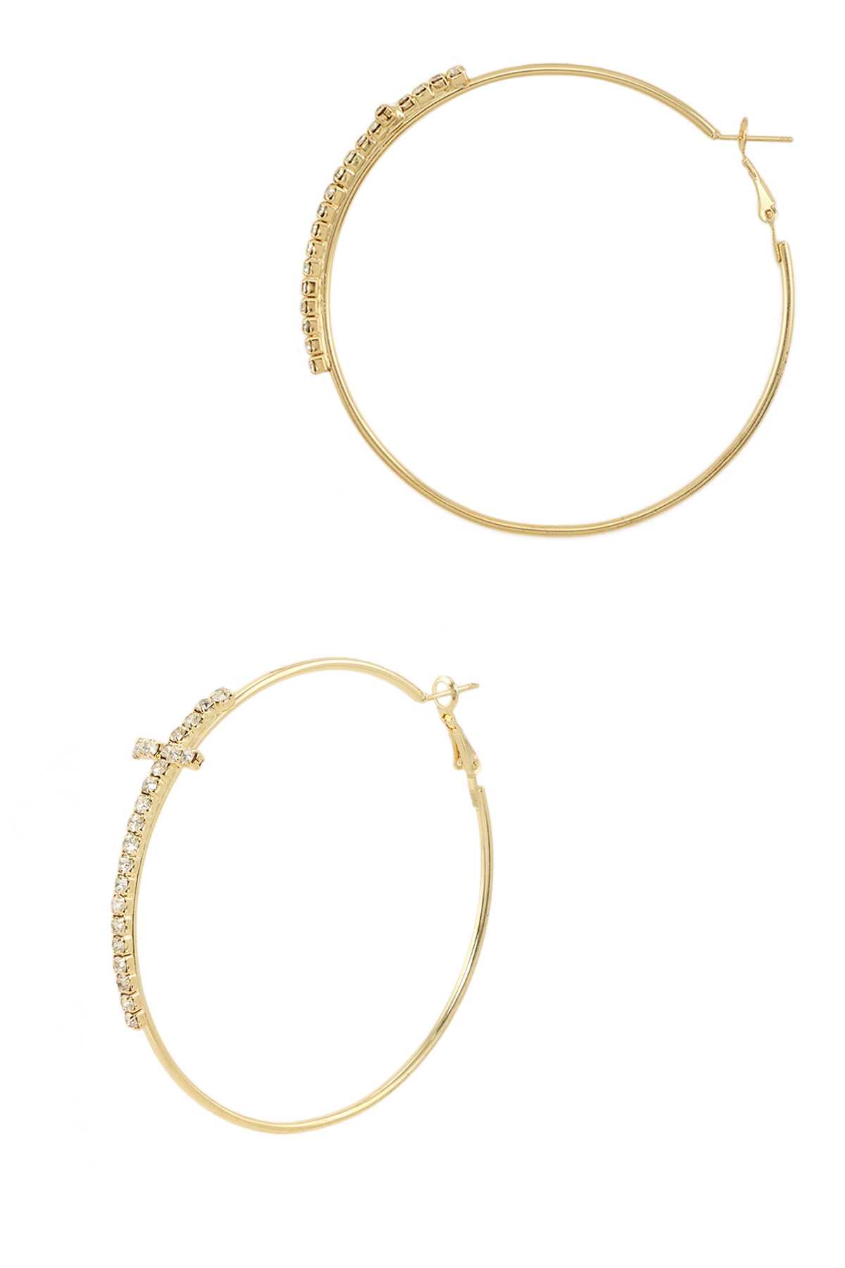 Rhinestone Cross Detail Hoop Earring