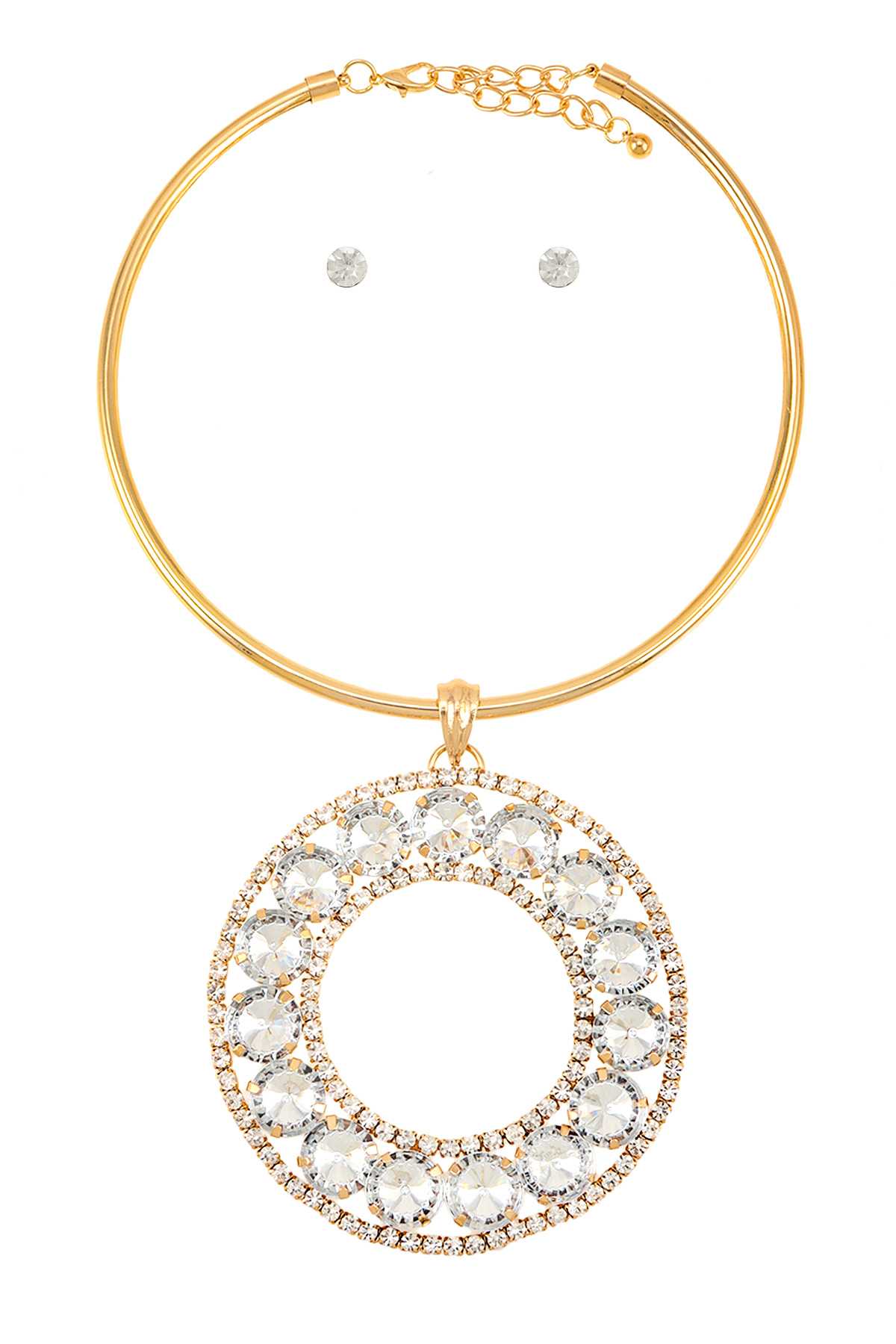 Circle Glass Crystal Big Charm Collar Necklace Set