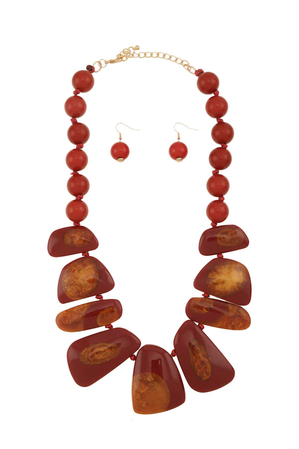 Geometric Amber Beaded Necklace Set