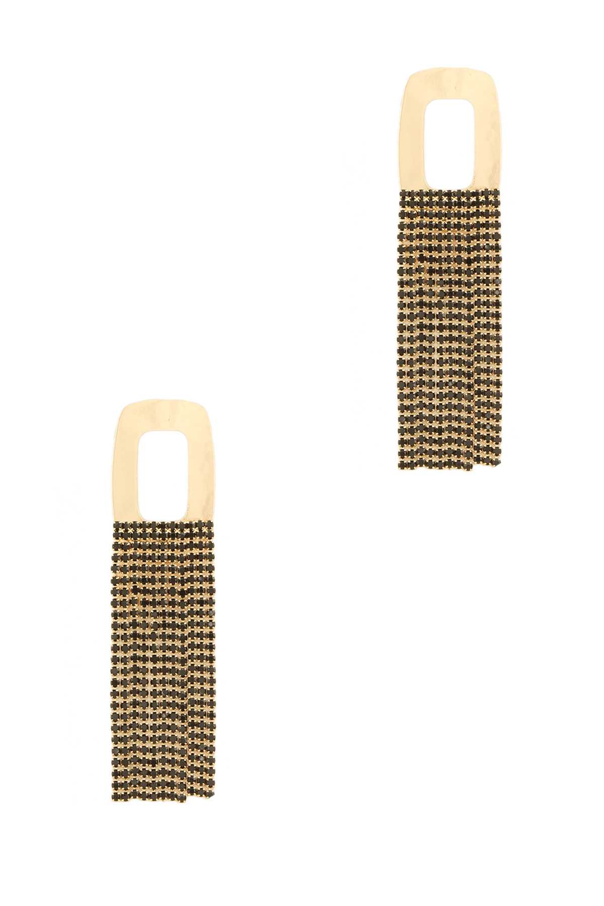 Metal Square with Rhinestone Fringe Accent Earring