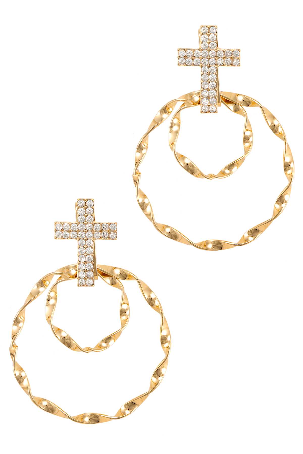 Cross with Double Twisted Circles Dangle Earring