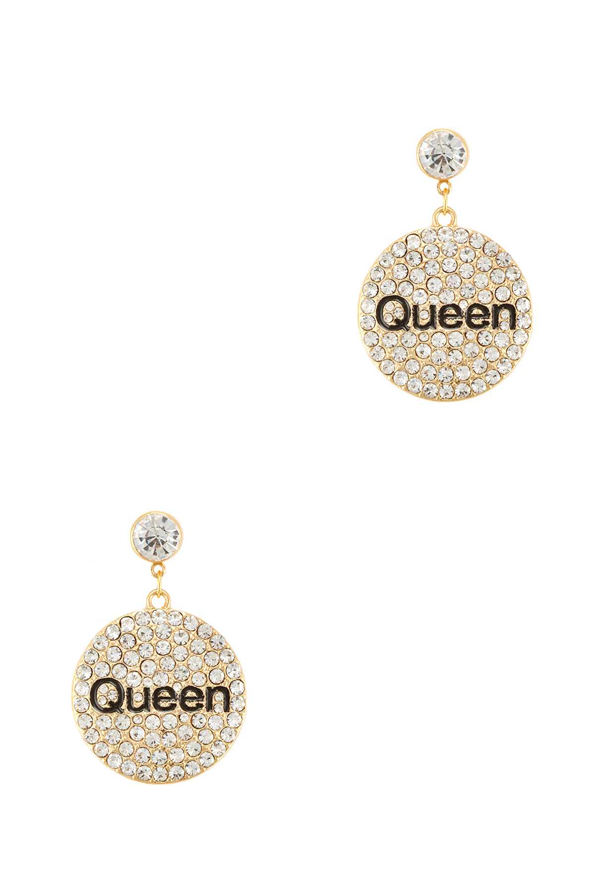 QUEEN STONED CIRCLE CHARM STUD EARRING