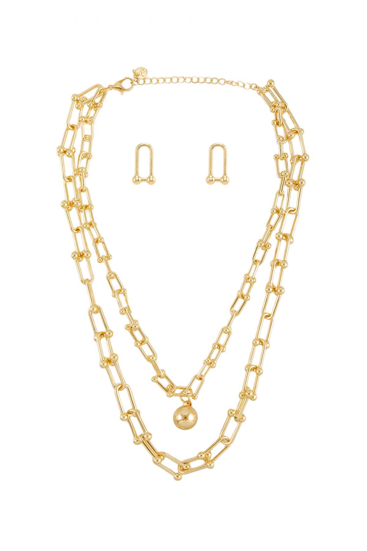 Geometric Oval Double Chain Linked Necklace Set