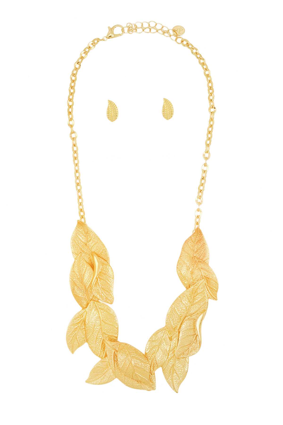 Metal Leaf Accent Necklace Set