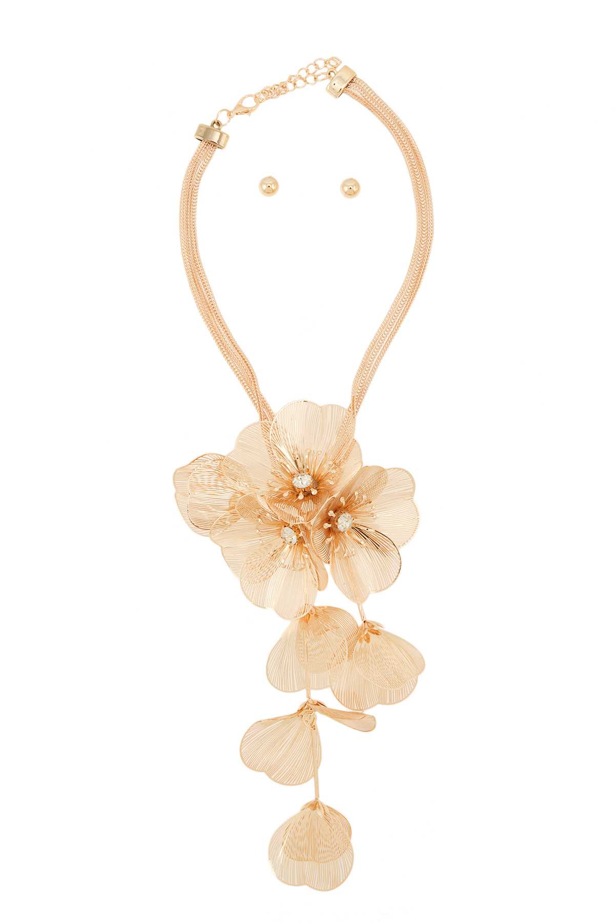 Long Metal Flower Statement Necklace