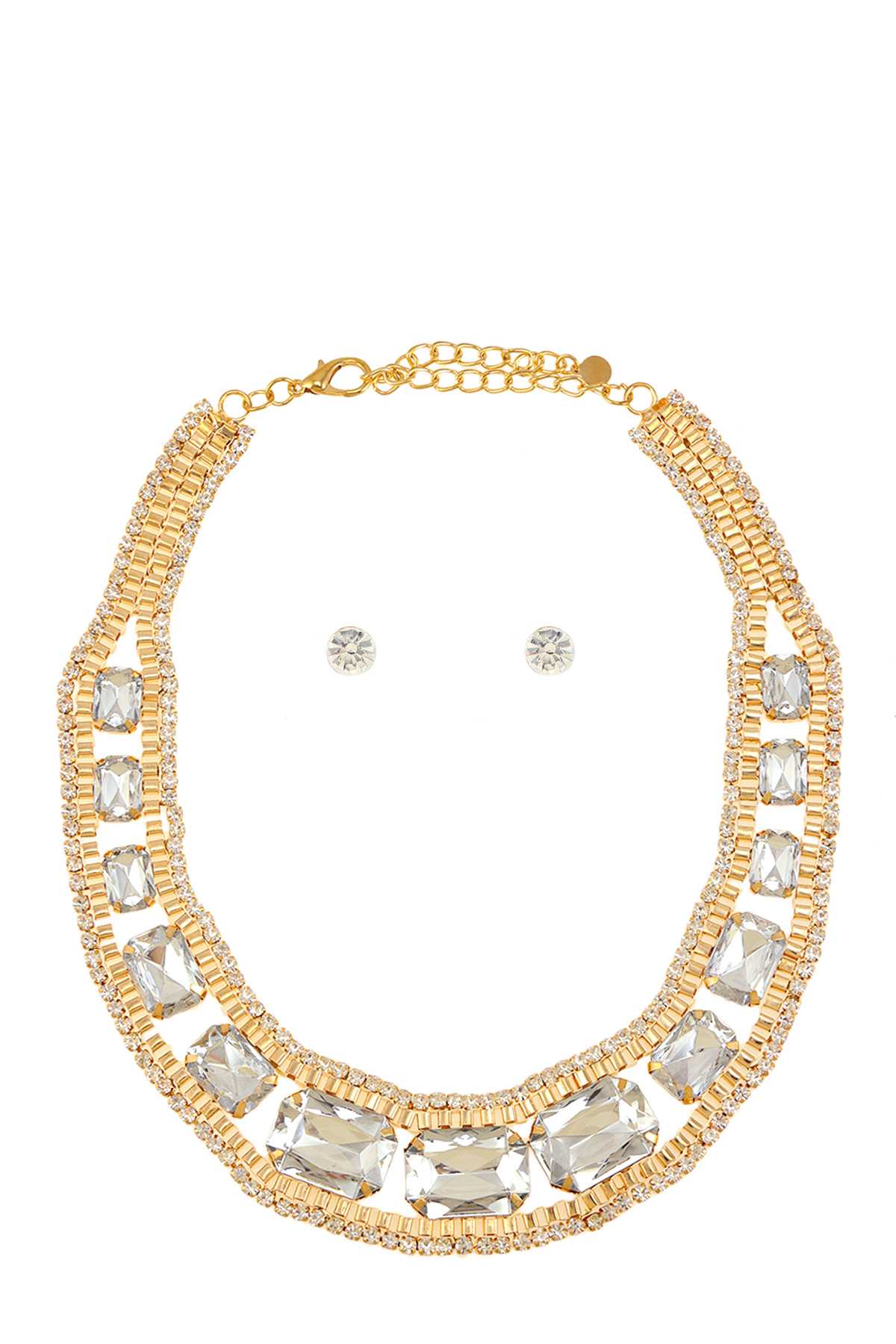 Rhinestone and Square Crystal Necklace Set