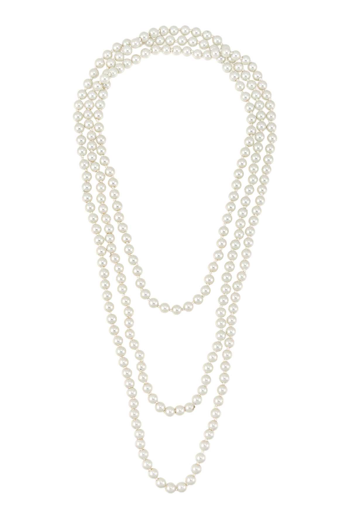Long Pearl Beaded Layered Necklace