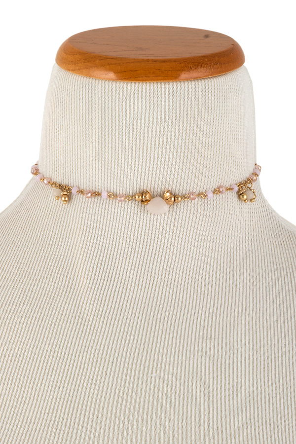 Faceted stone accent beads chain choker