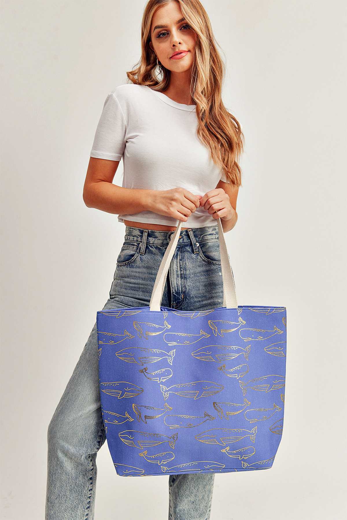 Gold Foil Whale Tote Bag