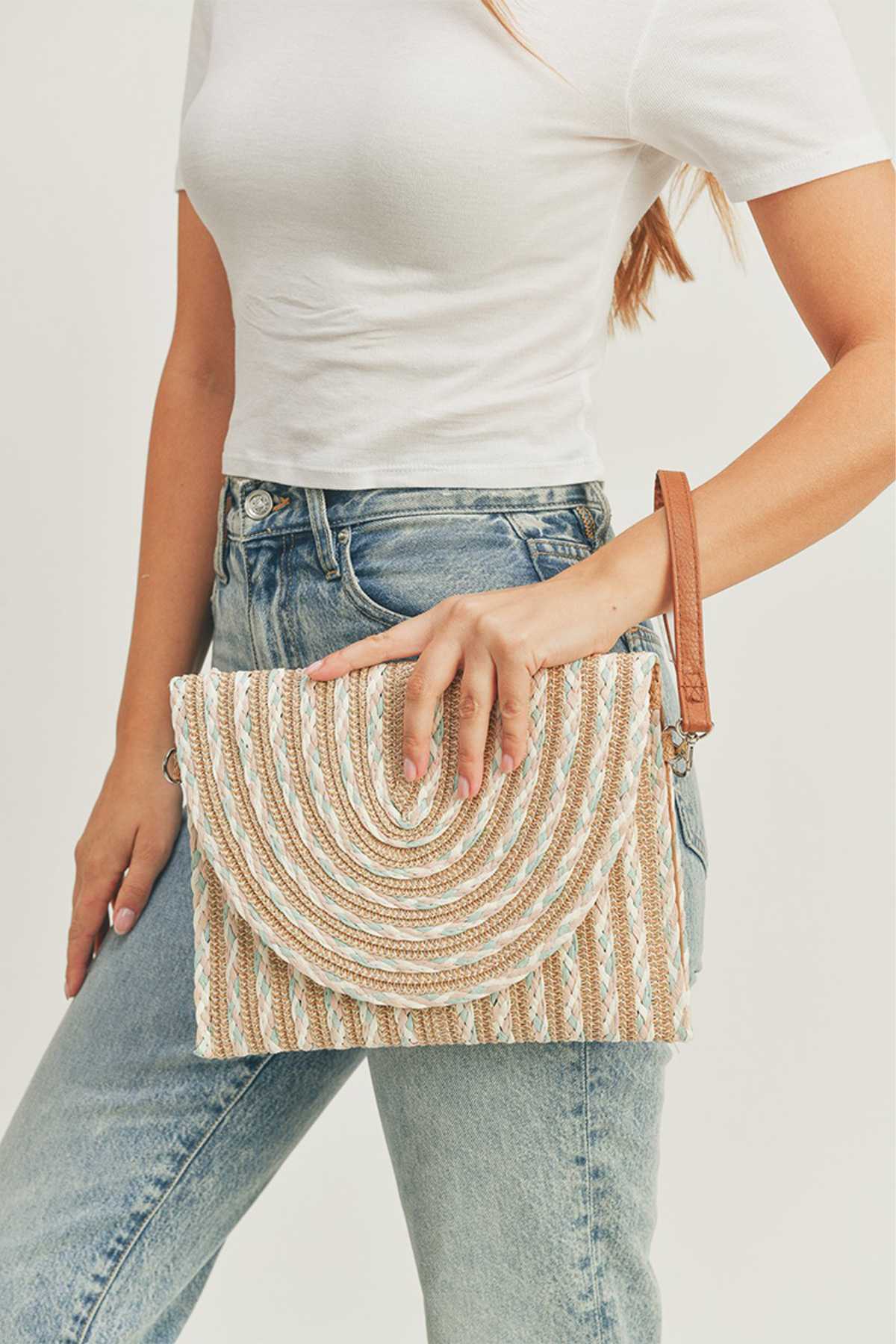 Mixed Color Straw Clutch and Crossbody bag