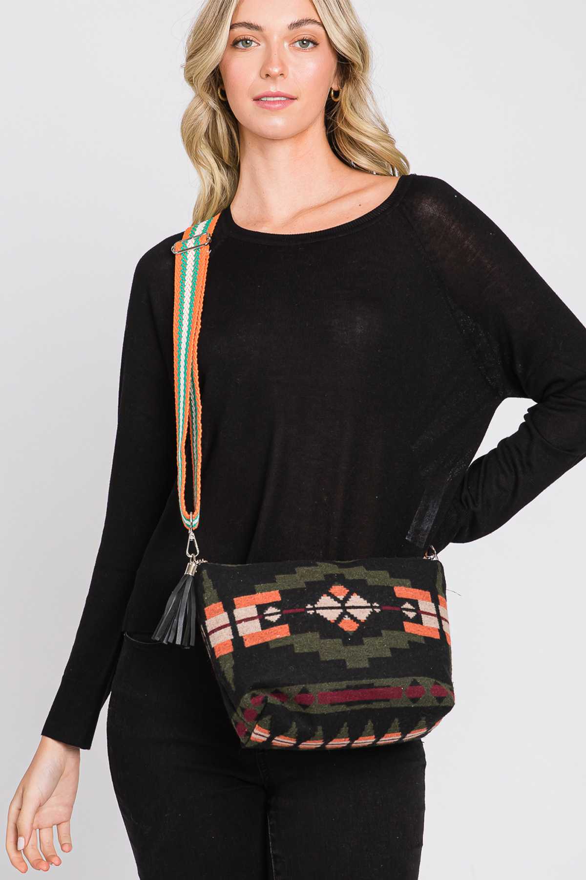 Aztec Pattern Tassel Crossbody Bag