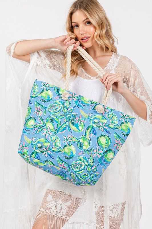 Fruit and Flower Print Tote Bag