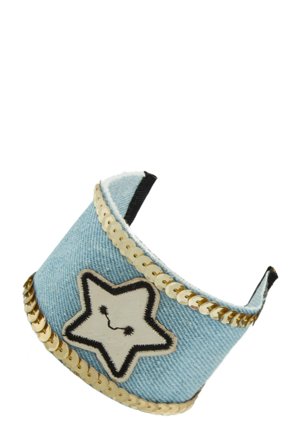 Sequin added star patch denim bracelet