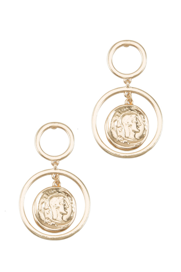 Double Metal Circle with Coin Earring