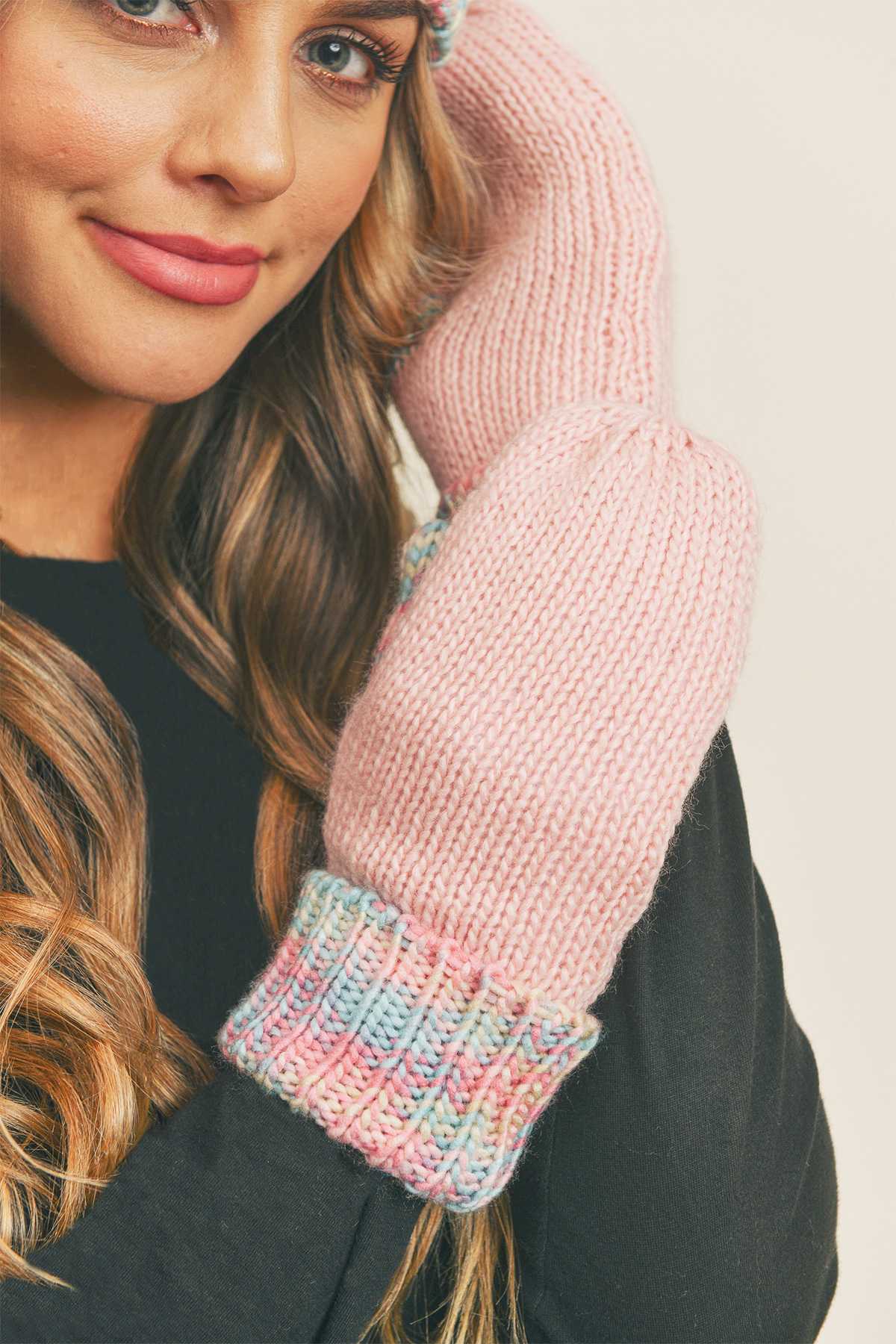 Multi Color Cuff and Thumb Fleece Mittens