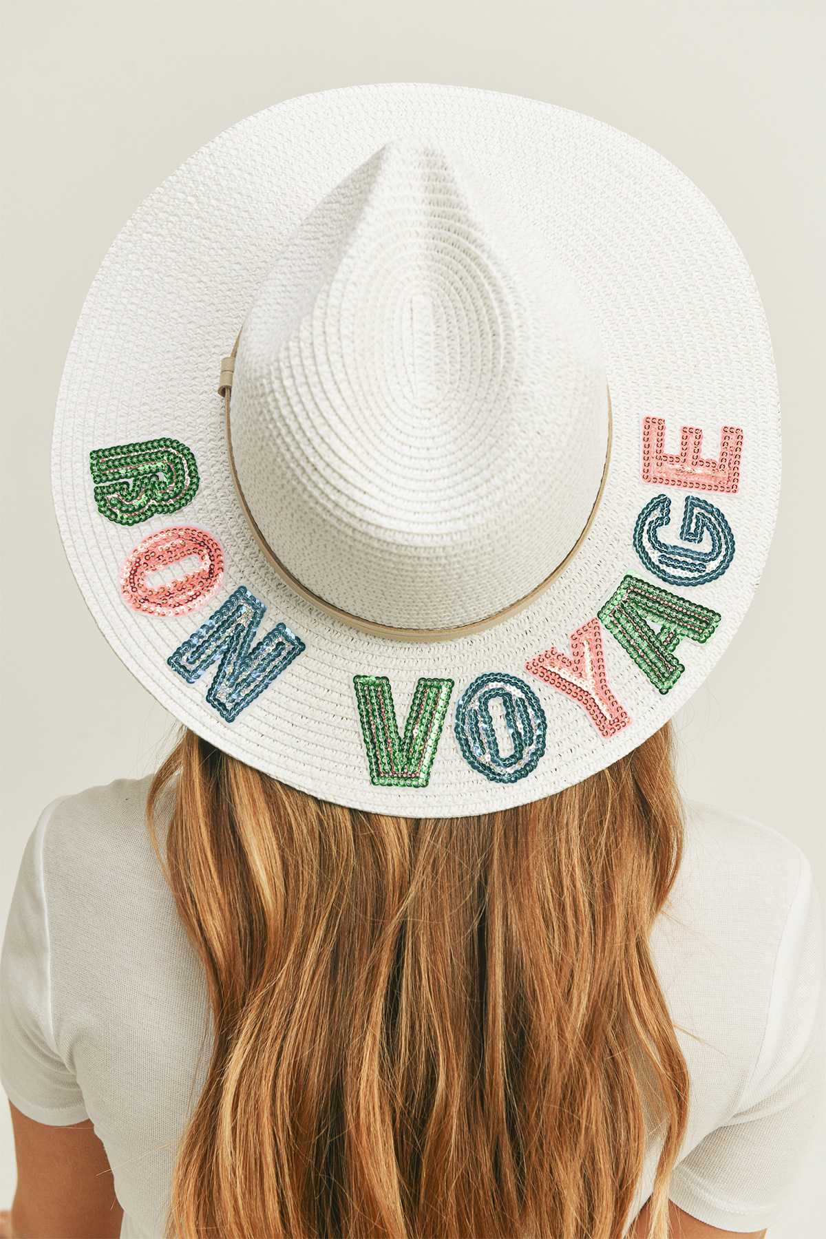 Sequin Letter BON VOYAGE Panama Hat