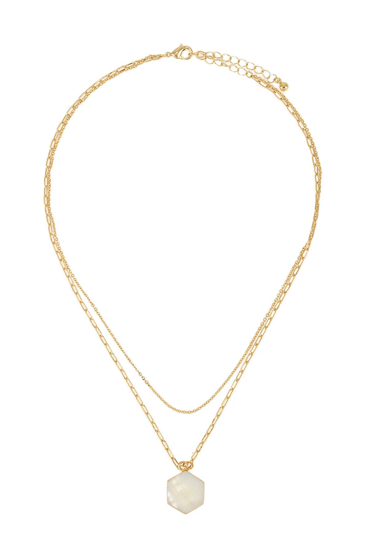 Hexagon Pendent Layered Chain Necklace.jpg
