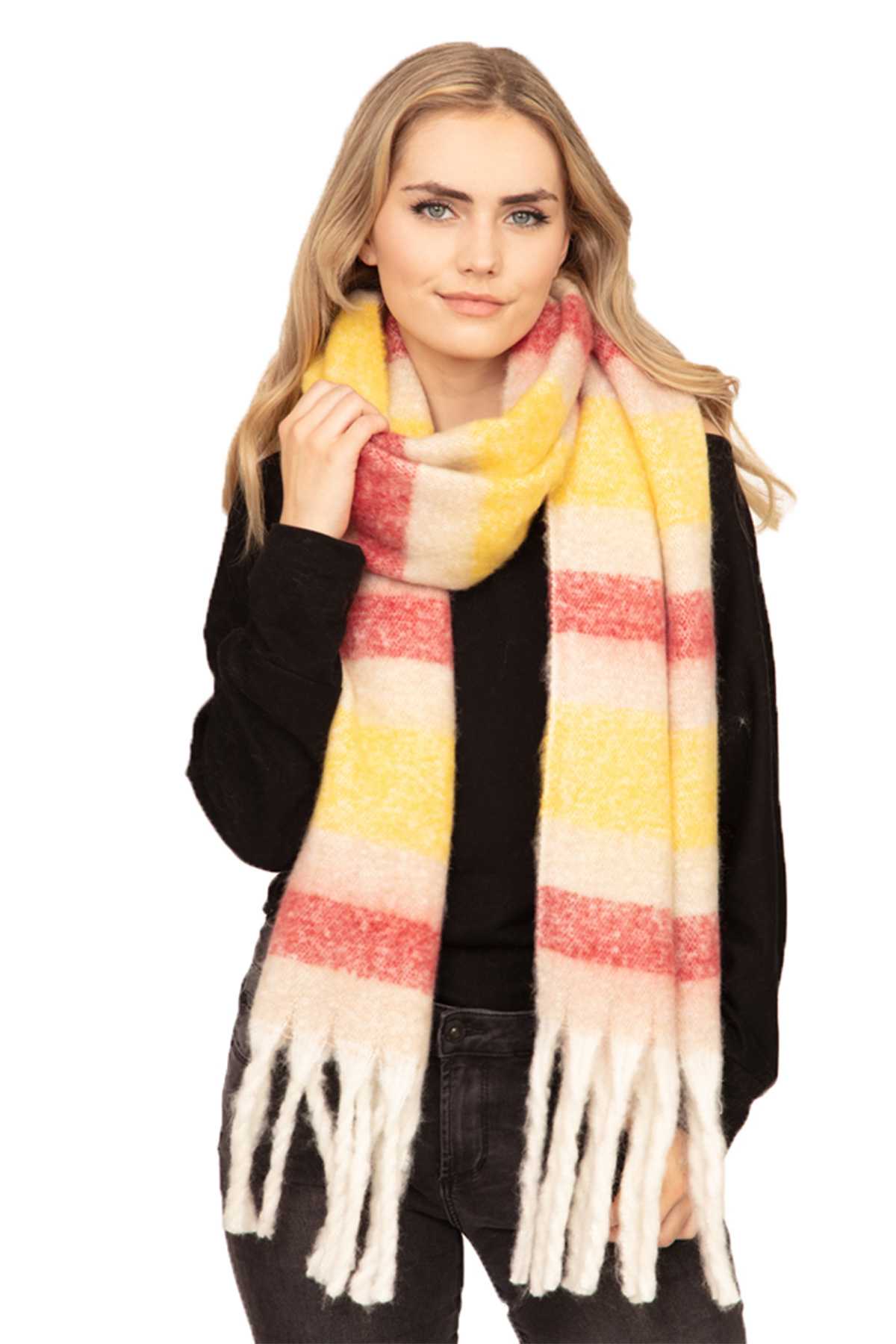 Striped Fringe Oblong Scarf