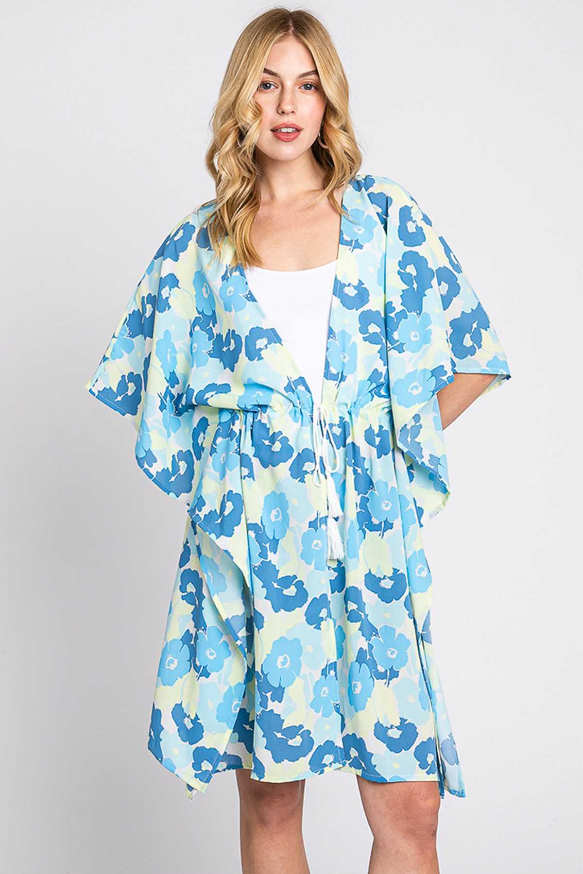 Flower Print Open Front Cover Up