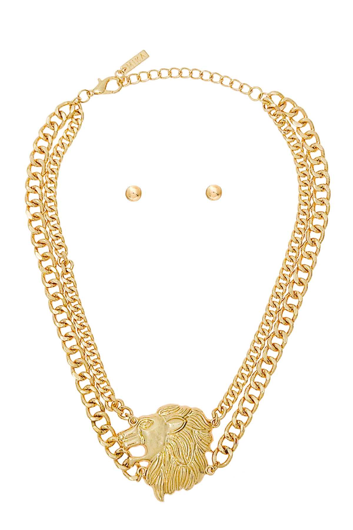 Layered Metal Chain Necklace Set with Lion Accent