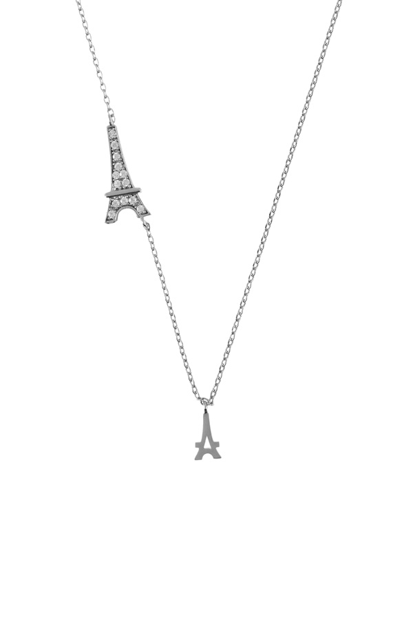 CZ encrusted Eiffel tower charm necklace